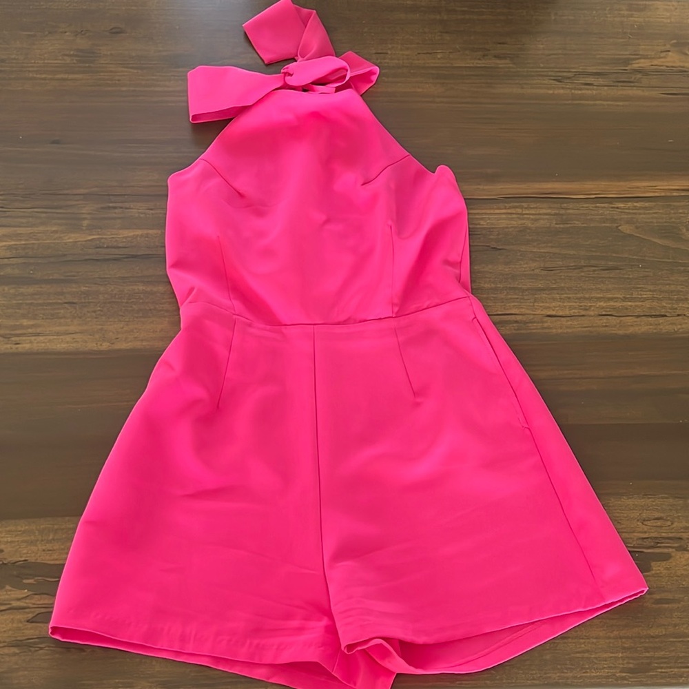 GLAM — Size Medium — Hot Pink Halter Romper with Pockets - Worn Once!